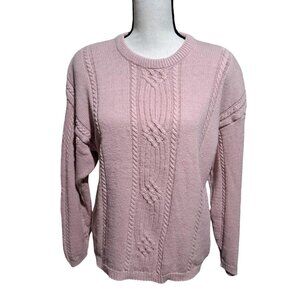 Haberdasher Chunky Cable Knit Pink Pullover Sweater SZ Medium Long Sleeve Preppy